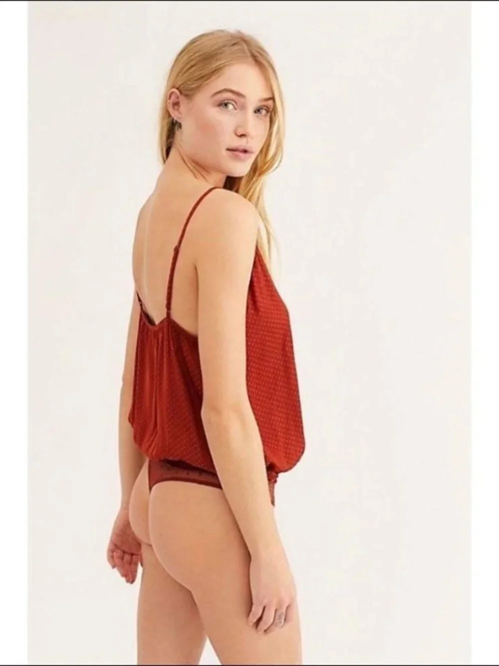 NWT Intimately Free People Place For You Bodysuit Sz XS Rust Cut Out Silky Thong
